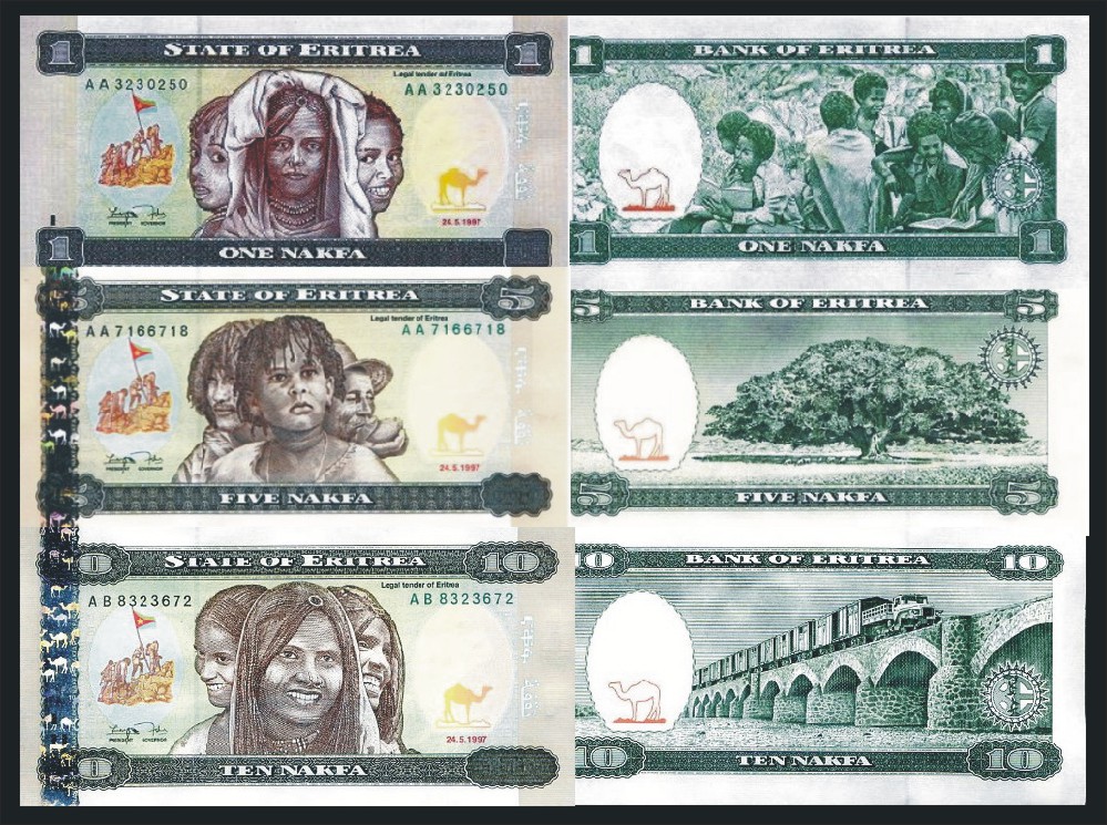 lotto lot eritrea 3 vari africa fds unc 1 5 10 nakfa 4 29